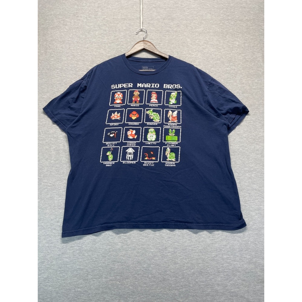 Super Mario Bros Mens 2X Blue Pixel Character Grid Graphic T Shirt Nintendo